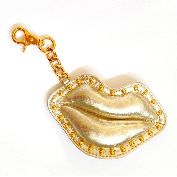 Betsey Johnson Accessories - Betsey Johnson gold leather studded lips clip keychain